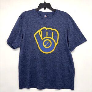 Milwaukee Brewers TX3 Cool Navy Blue Short Sleeve Shirt Size Men's Size Large